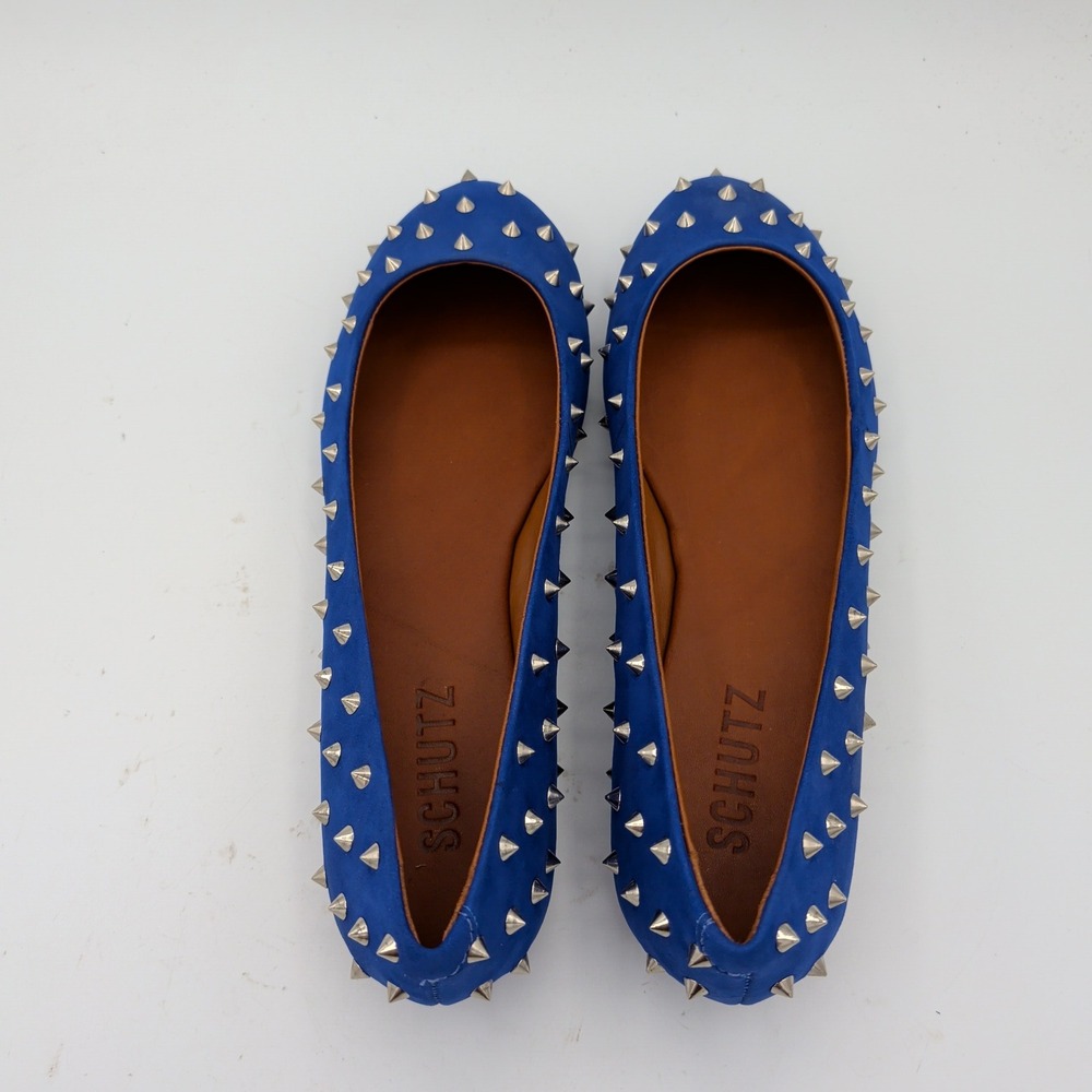 Schutz Anil Royal Blue Suede Spiked Studded Ballet Flats Size 5 M - Picture 6 of 9